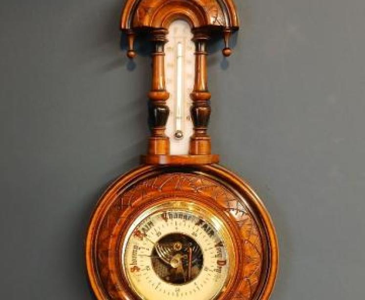 Victorian Walnut Pendant Banjo Barometer - Image 1