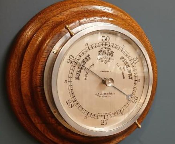Edwardian Golden Oak Ship's Barometer - Image 1