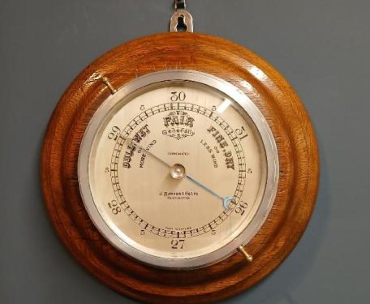Edwardian Golden Oak Ship's Barometer - Image 7