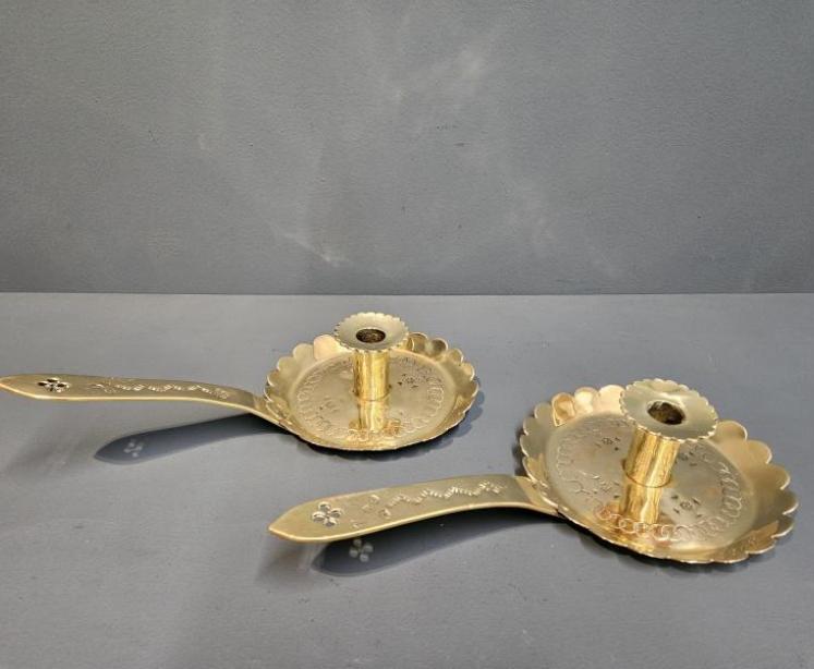 Pair of Brass Arts and Crafts Chamber Sticks - Image 1