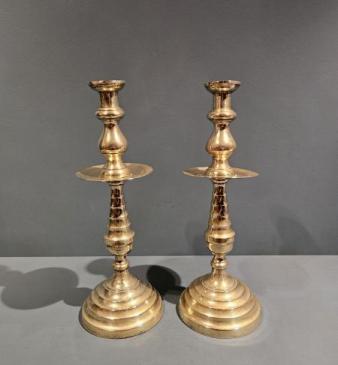 Pair of Large Early Victorian Brass Church Candlesticks