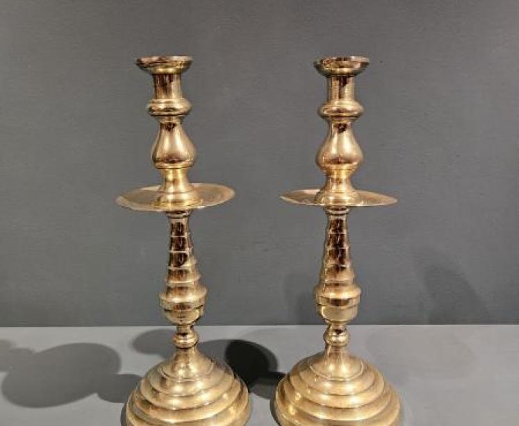 Pair of Large Early Victorian Brass Church Candlesticks - Image 1