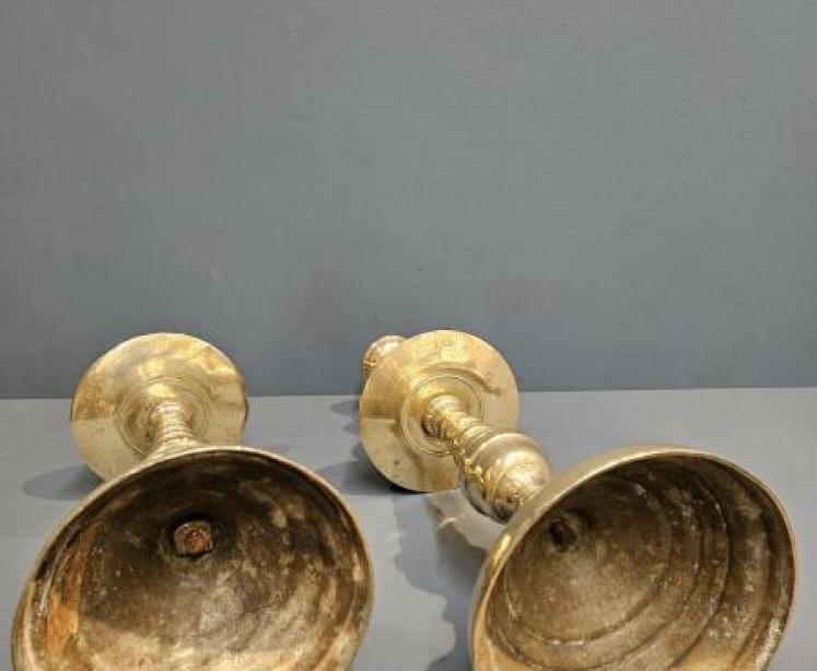 Pair of Large Early Victorian Brass Church Candlesticks - Image 2