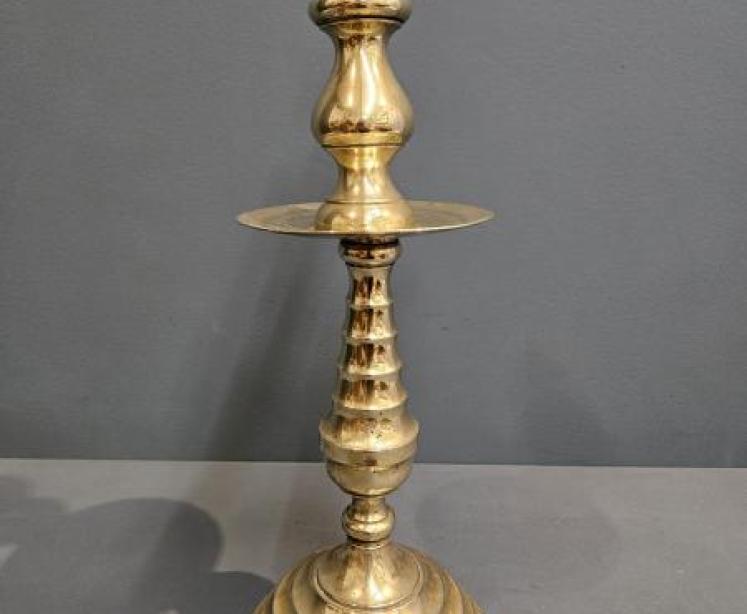 Pair of Large Early Victorian Brass Church Candlesticks - Image 5