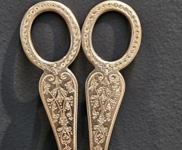 Victorian Engraved Silver Grape Scissors  - Image 4