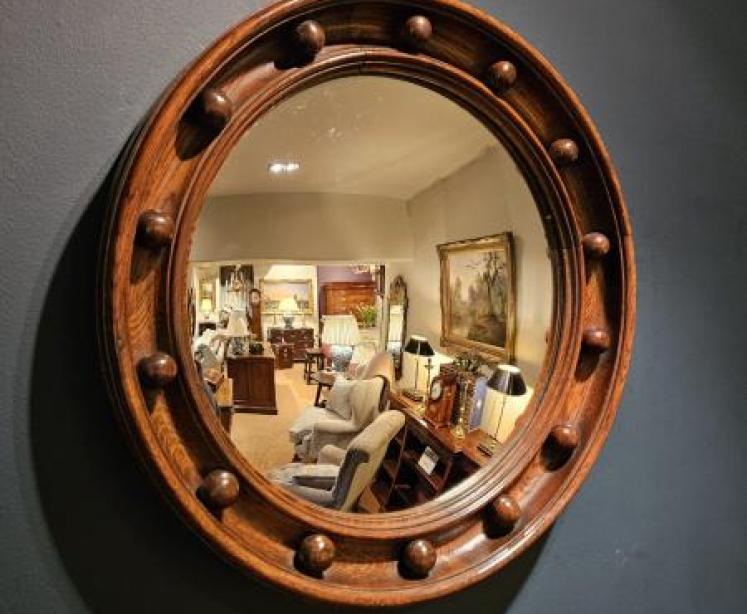 Edwardian Oak Framed Convex Mirror - Image 2