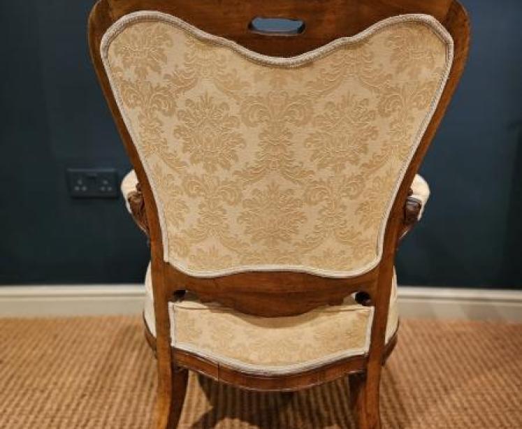 Victorian Carved Walnut Frame Open Armchair - Image 2