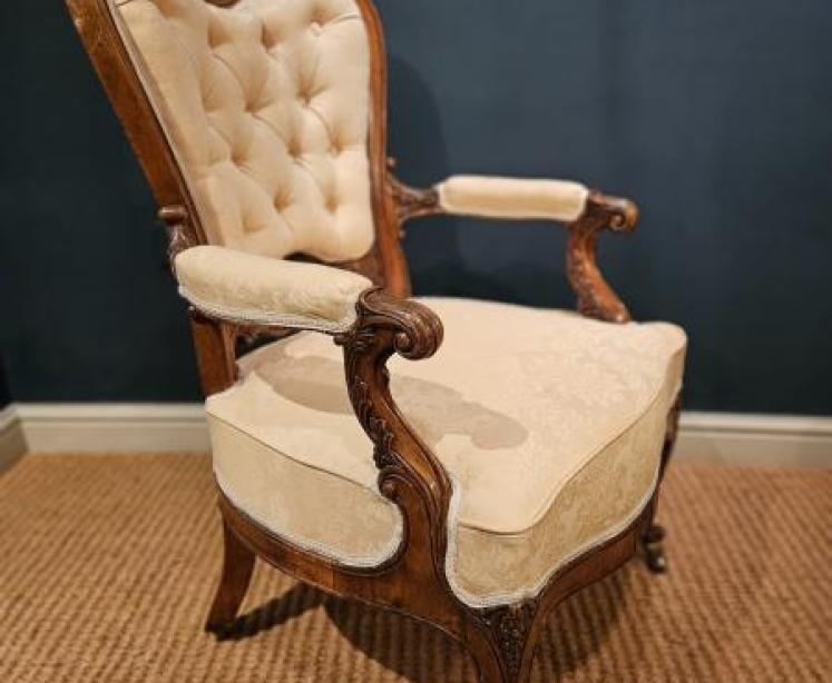 Victorian Carved Walnut Frame Open Armchair - Image 3