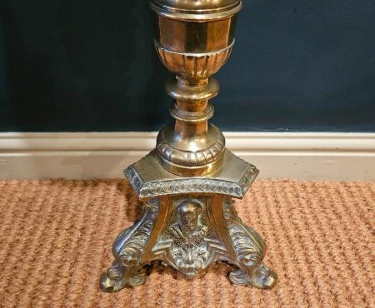 Early Victorian Pair of Floor Standing Brass Pricket Candlesticks - Image 4