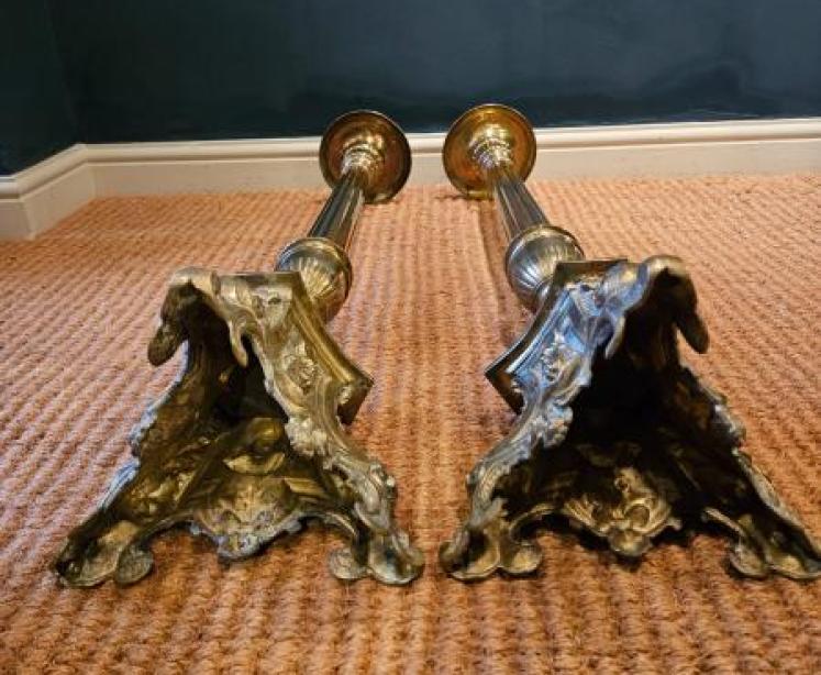 Early Victorian Pair of Floor Standing Brass Pricket Candlesticks - Image 5