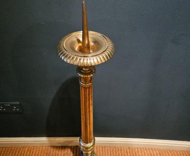 Early Victorian Pair of Floor Standing Brass Pricket Candlesticks - Image 7