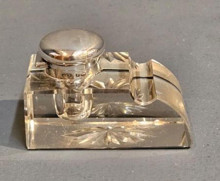 Victorian Silver and Crystal Pen and Ink Stand - Image 2