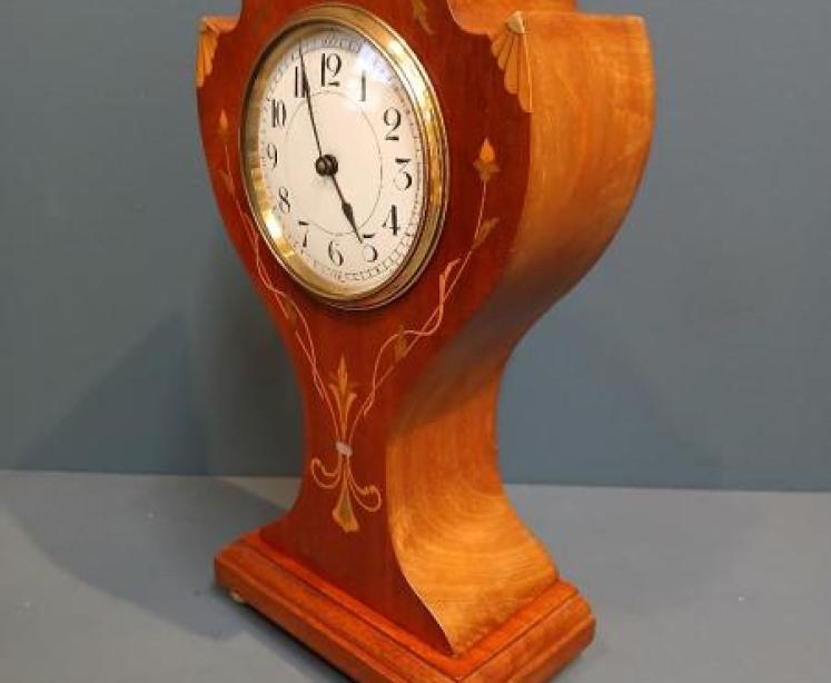 Edwardian Art Nouveau Fruitwood Inlaid Mantel Clock - Image 7