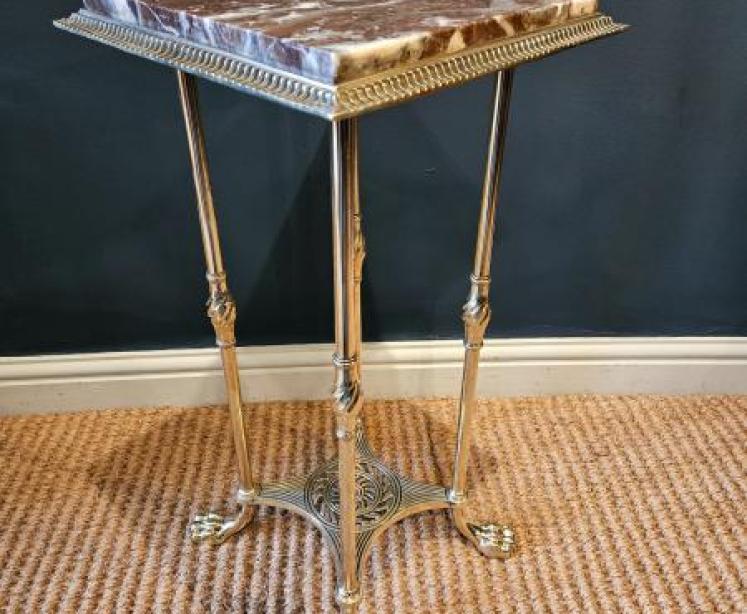 Victorian Brass Marble Topped Lamp or Plant Stand - Image 6