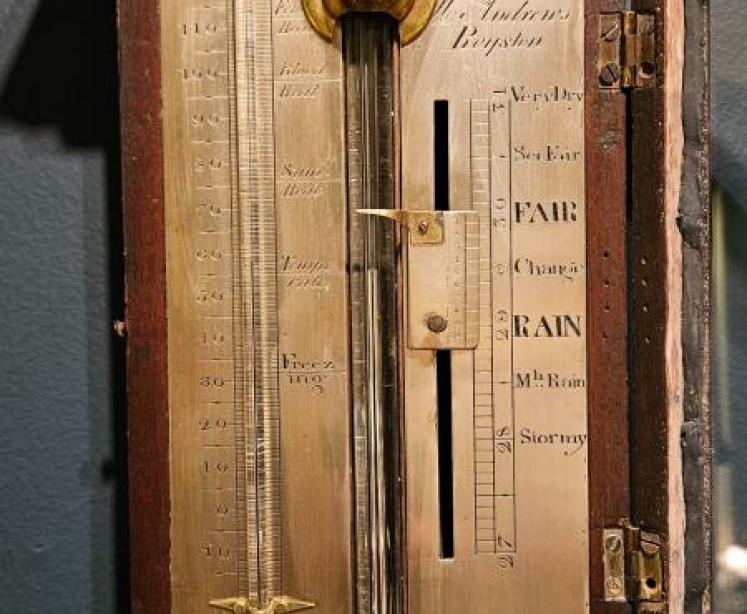 Georgian Mahogany Stick Barometer by H Andrews of Royston - Image 5
