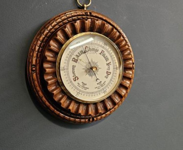 Victorian Carved Walnut Cased Aneroid Barometer - Image 2