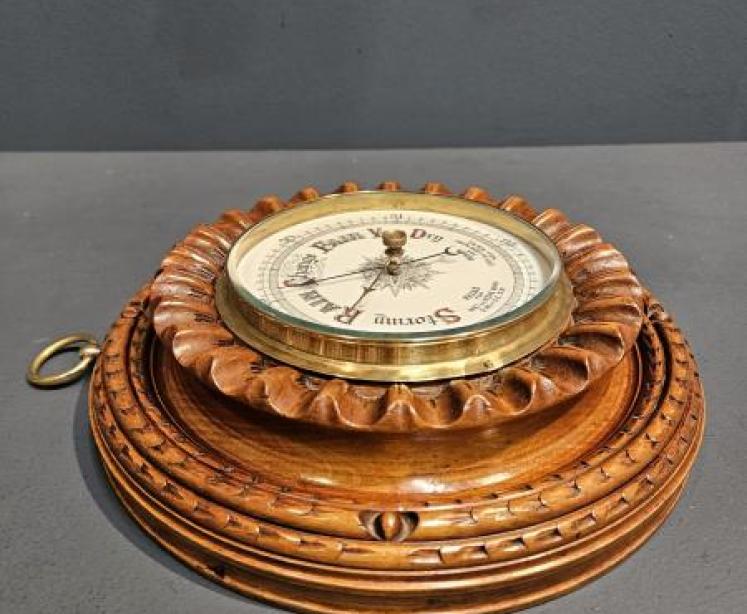 Victorian Carved Walnut Cased Aneroid Barometer - Image 7