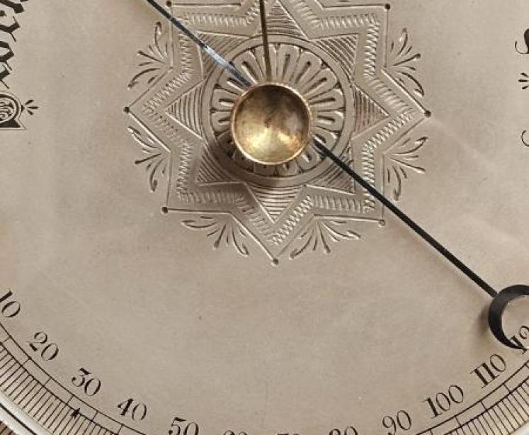 Large Victorian Brass Cased Marine Barometer and Crescent Thermometer - Image 5