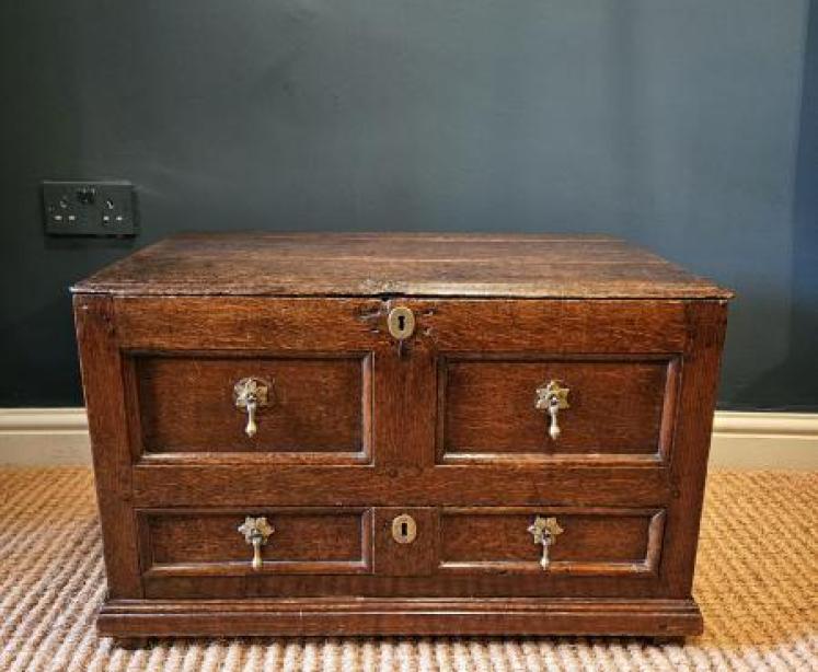 George I Oak Panelled Front Coffer Bach - Image 1