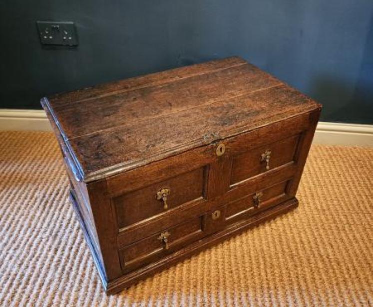 George I Oak Panelled Front Coffer Bach - Image 4