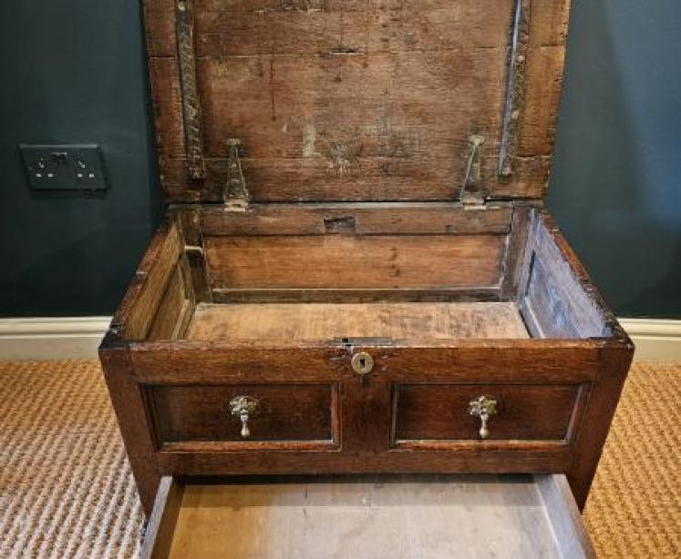 George I Oak Panelled Front Coffer Bach - Image 5