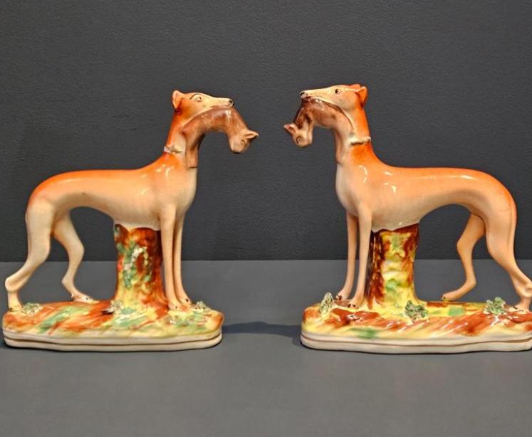 Superb Pair of Victorian Staffordshire Greyhounds - Image 2
