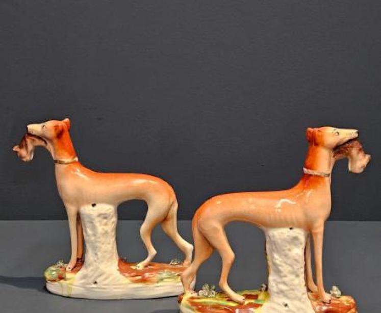 Superb Pair of Victorian Staffordshire Greyhounds - Image 3