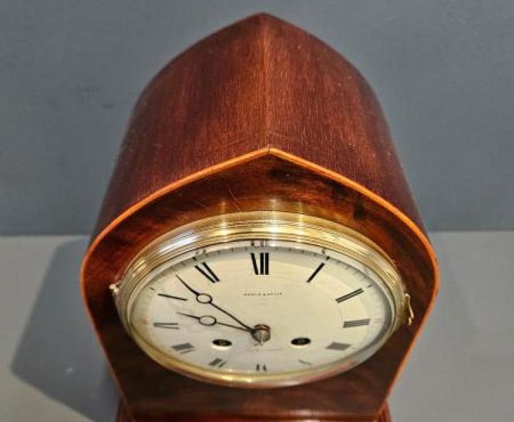 Edwardian Mahogany Gong Chiming Mantel Clock - Image 5