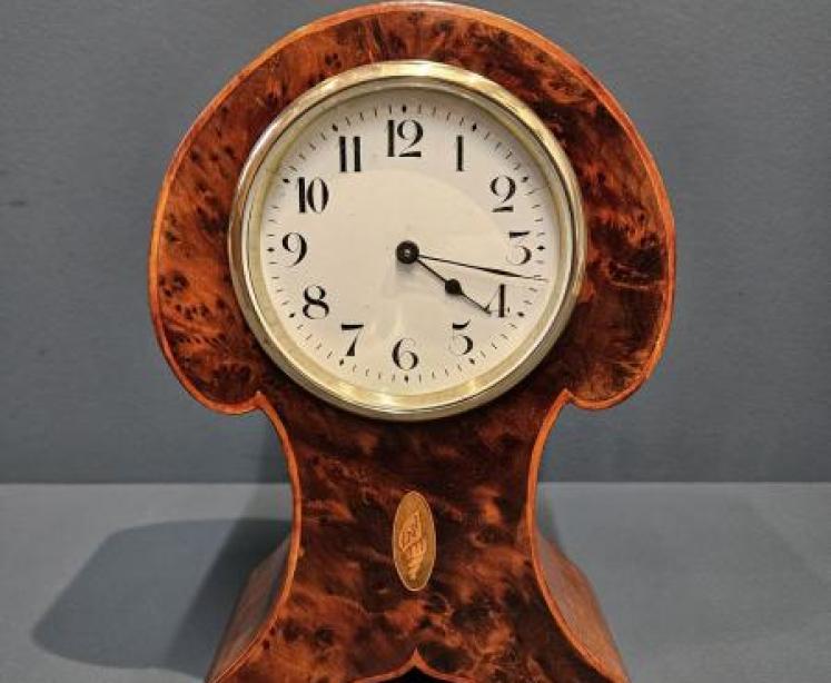 Edwardian Burr Yew Mantel Clock - Image 1