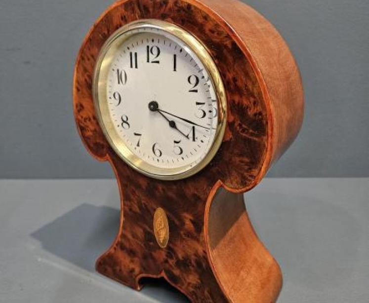 Edwardian Burr Yew Mantel Clock - Image 2