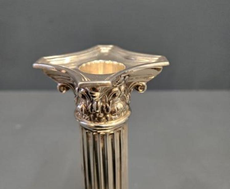 Pair of Edwardian Silver Reeded Column Candlesticks - Image 3