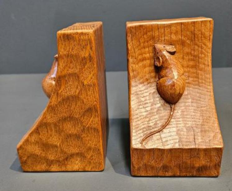 Superb Pair of Old Mouseman Adzed Oak Book Ends - Image 2