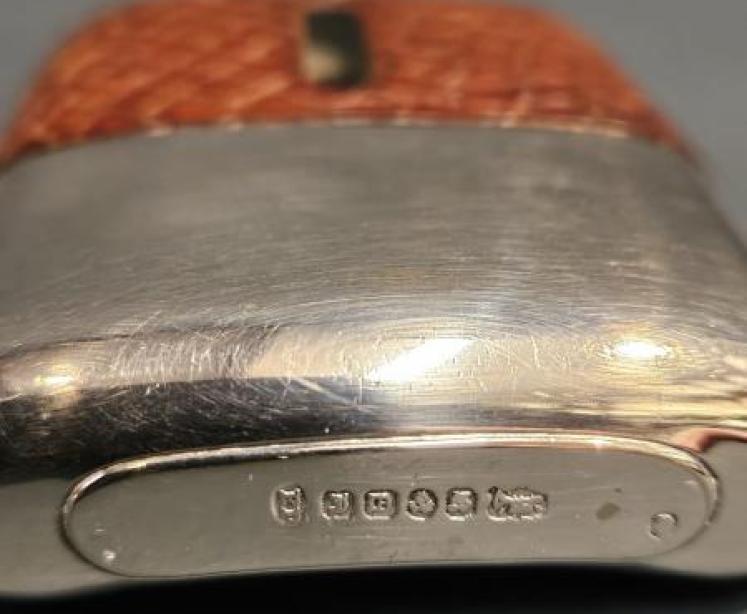 Small Victorian Silver Plated and Crocodile Skin Hip Flask - Image 3