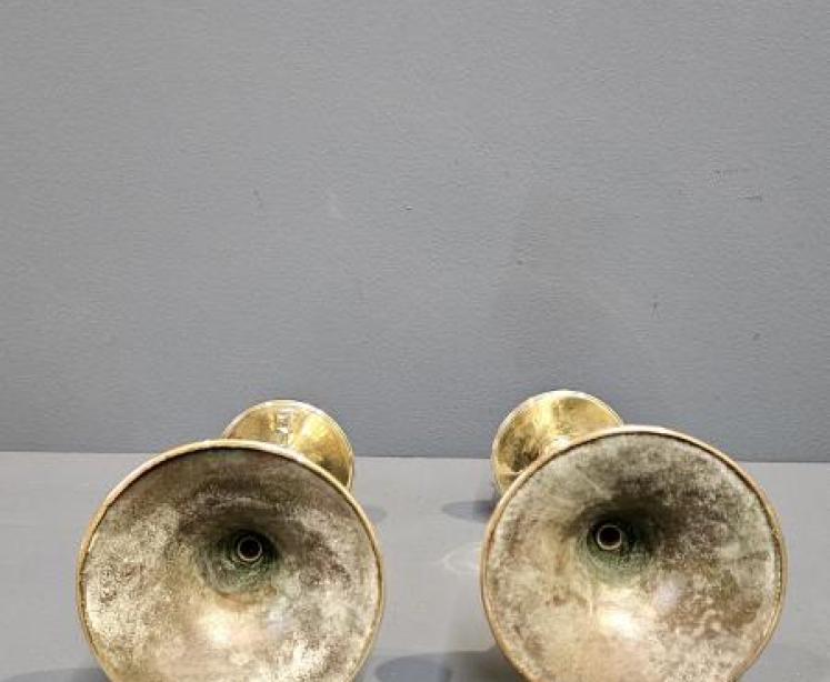 Pair of Solid Brass Art Nouveau Candlesticks  - Image 3