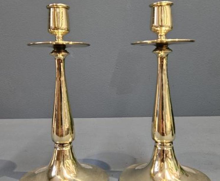 Pair of Solid Brass Art Nouveau Candlesticks  - Image 7