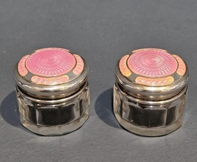 Pair of George V Silver and Enamel Dressing Table Jars - Image 1