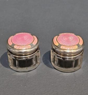 Pair of George V Silver and Enamel Dressing Table Jars