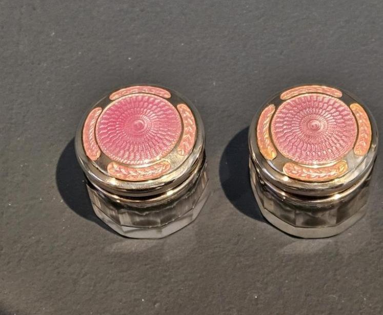 Pair of George V Silver and Enamel Dressing Table Jars - Image 3