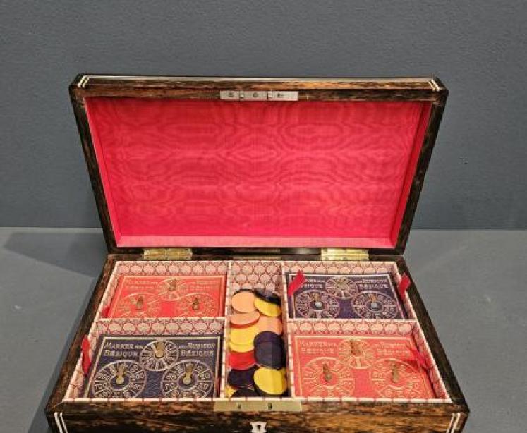 Victorian Coromandel Card Box & Contents - Image 1