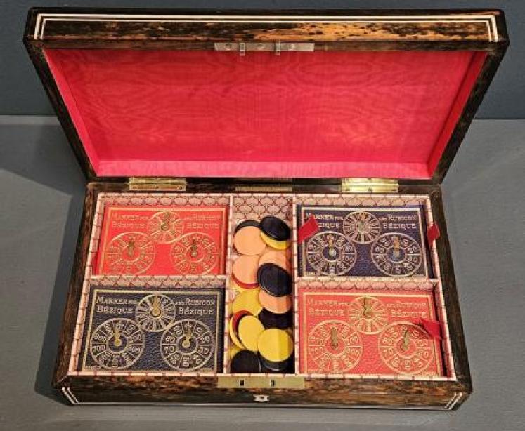 Victorian Coromandel Card Box & Contents - Image 4