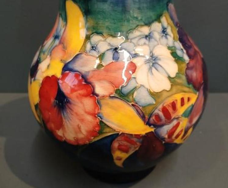 Moorcroft Slipper Orchid on Blue Ground Vase - Image 2