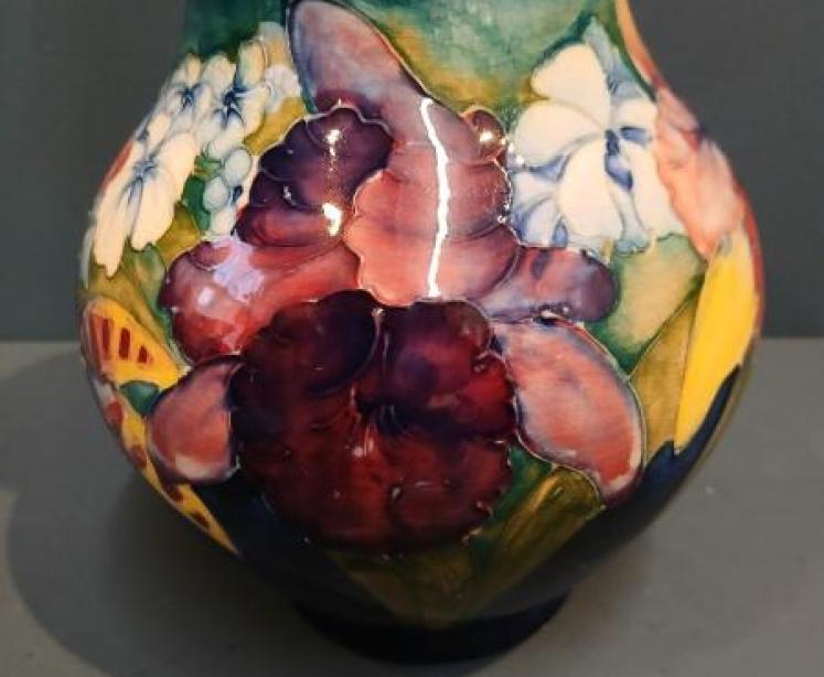 Moorcroft Slipper Orchid on Blue Ground Vase - Image 3