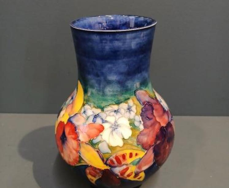 Moorcroft Slipper Orchid on Blue Ground Vase - Image 6