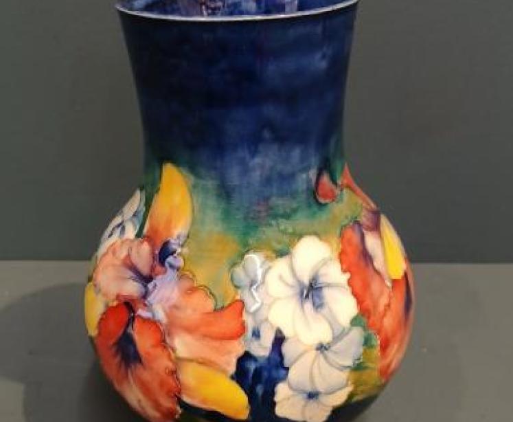 Moorcroft Slipper Orchid on Blue Ground Vase - Image 7