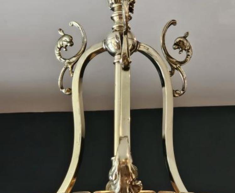 Outstanding Quality Edwardian Alabaster and Brass Chandelier - Image 5