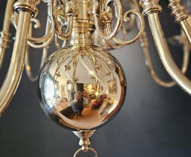Edwardian Two Tier Brass Chandelier - Image 3