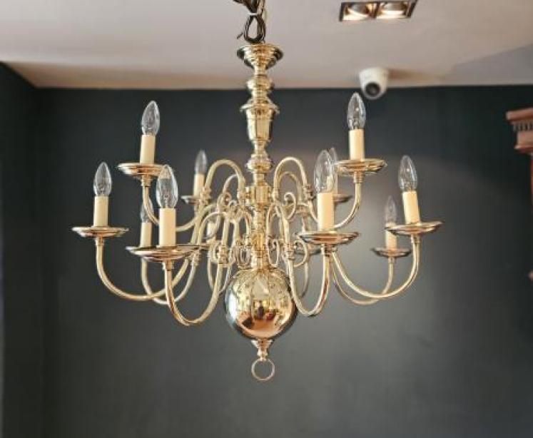 Edwardian Two Tier Brass Chandelier - Image 6