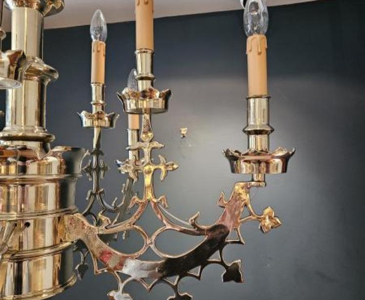 Edwardian Cast Brass Chandelier - Image 5