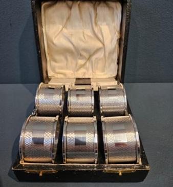 Set of Six Engine Turned Silver Napkin Rings