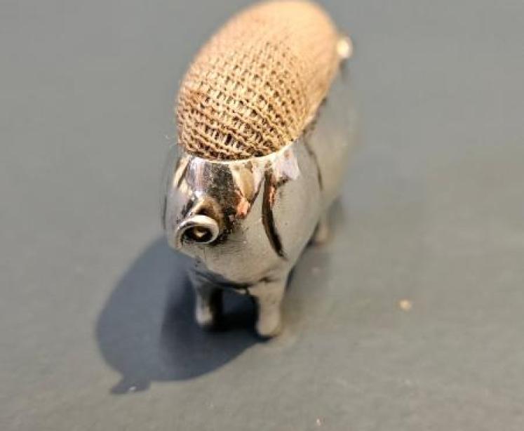 Edwardian Silver Pig Pin Cushion by Adie & Lovekin - Image 3